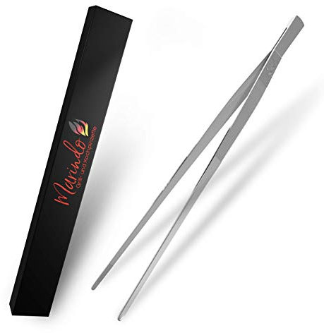 Marindo Grillpinzette | Kochpinzette | Küchenpinzette | 30cm lang | rostfreier Edelstahl | spülmaschinenfest | gerade Form | Fleischpinzette | Bratpinzette