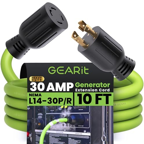 GEARit 30 Amp Generator Cord 10 Ft, NEMA L14-30 Extension Cord, 10/4 SJTW 30amp Generator Extension Cord, 120/250V 7500W Heavy Duty 4 Prong Twist Lock for Manual Transfer Switch & Portable Generator