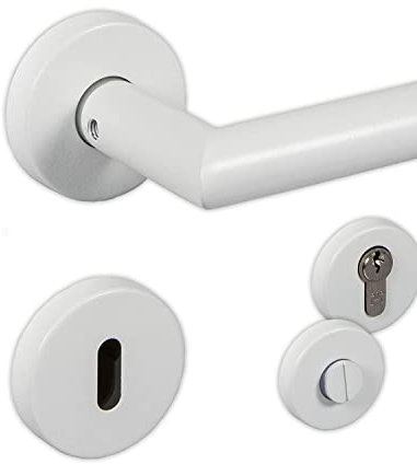 Gedotec Door Handle Set Stainless Steel Door Fitting White Matt Door Handle Room Door on Round Rosette - Chapo BB - Deadlock Door Handle Vintage for Interior Doors 1 Set