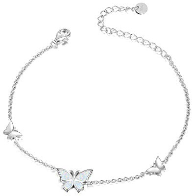WINNICACA Schmetterling Opal Fußkettchen S925 Sterling Silber Weißgold Armreif Schmuck für Frauen Mädchen Geschenke