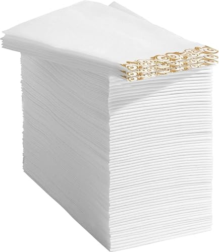 Prestee 50-Pack Paper Towels - 7.8 x 4.25 Inch Soft Linen Feel Paper Napkins - Durable and Absorbent Hand Towels for Bathroom - Disposable Table Napkins for Weddings, Dinners, Christmas, Thanksgiving