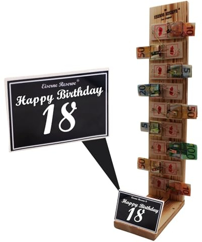 Originelle lustige Geldgeschenke zum 18. Geburtstag Geschenkideen für Männer und Frauen - Mausefalle Deluxe - 9 - Text s/w Happy Birthday 18 Geburtstag