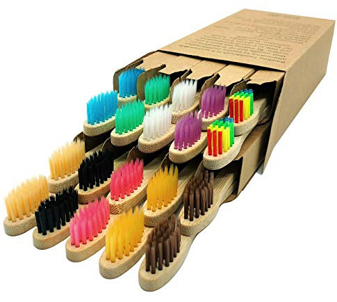 Children's Bamboo Toothbrushes 20 Pack, Kids Toothbrush Colorful Soft Bristles Eco Friendly Biodegradable Wooden Handle, Small Head for Child Size