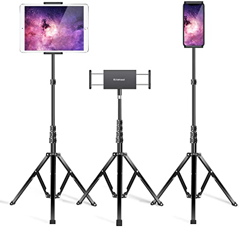 elitehood Aluminum iPad Stand Tripod, 65'' Adjustable Tablet Tripod Holder, 360 Degree Rotating iPad Holder Stand for Floor, Compatible with 4.7-13 Tablets and Phones