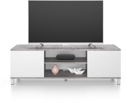 Mobili Fiver, Rachele TV-Schrank, Grauer Beton und Esche, Weiß, Made In Italy