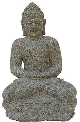 STONE art & more Sitzende Buddha-Figur Meditation, 45 cm, Steinfigur, Steinmetzarbeit aus Basanit, frostfest