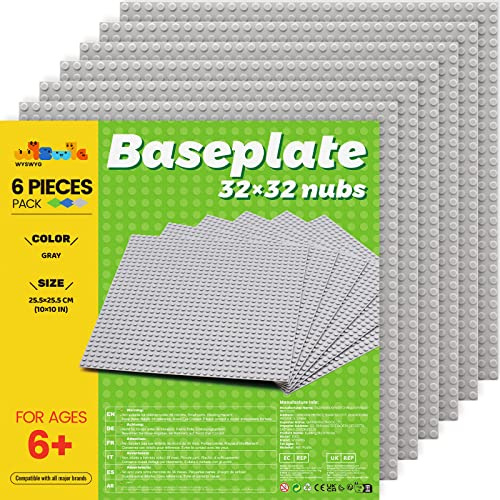 WYSWYG Juego de 6 placas de base de 25,4 cm (25,4 cm), diseño clásico cuadrado plano de calle de una cara para juguetes infantiles de aprendizaje,Un solo lado