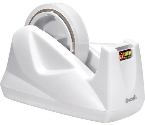 Excell EX-11425WH Premium Dualcore Tisch-Klebebandabroller (2,5 cm + 7,6 cm Kern) mit sandbeschwertem Boden, weißer Tischbandabroller für Büro, Geschenkladen und Verpacken