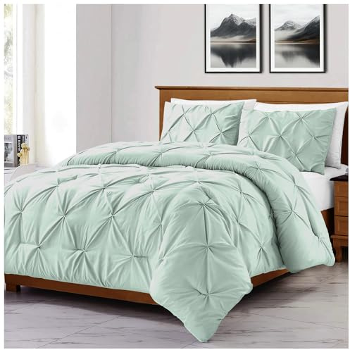 GC GAVENO CAVAILIA 3 Pieces Diamond Duvet Cover | Super Soft Pinch Pleat Bedding Double | Light Weight Pintuck 1x Quilt Cover Bedset With 2x Pillowcases | Duck Egg
