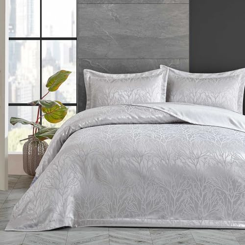 Elart Tagesdecke 220x240 cm und 50x70 cm 2 Kissenbezüge | Bettdecke, Bettüberwurf, Tagesdecken | Jacquard-Chenille-Stoff Wohndecke weich und Modern | Grau