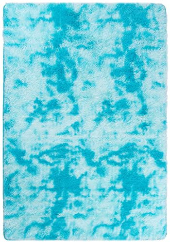 Carpeto Shaggy Teppich Wohnzimmer 140x200cm Blau Einfarbig Weich Blickfang | Teppich für Schlafzimmer Büro Esszimmer Eingangsbereich Pflegeleicht Fußbodenheizungsgeeignet Flauschig Dick und Hochflor