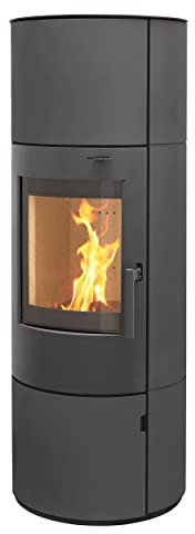 Kaminofen München XL Stahl gussgrau7kw Speicherofen Panoramatür Holzofen Dauerbrand geeignet Schwedenofen 150mm Abgasstutzen selbstschließende Tür (Bauart 1)