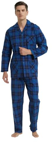 Global Herrpyjamas flanell, lång herrpyjamas set i bomull, herr tvådelade nattkläder, vardagsklädsel pyjamasbyxor långa elastiska band och dragsko, L