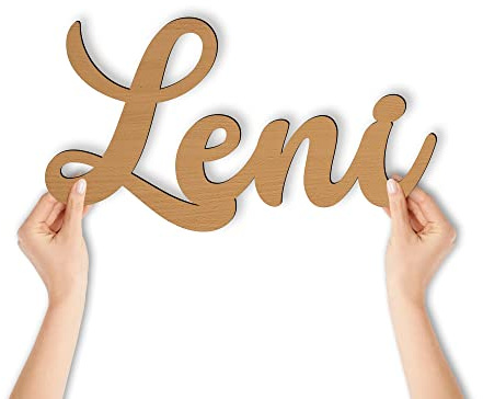 Namofactur Holzschriftzug Leni aus Holz für Tür und Wand | Mit Klebepunkten für Tür oder Wand geliefert und in Deutschland gefertigt – Namensdeko für Kinder, Babys und Erwachsene