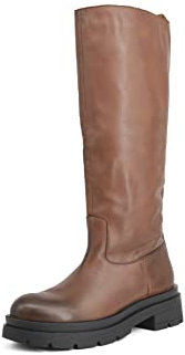 QUEEN HELENA Stivali Biker di Pelle con Tacco Plateau Classici Casual Donna S280 (Marrone, Numeric_39)