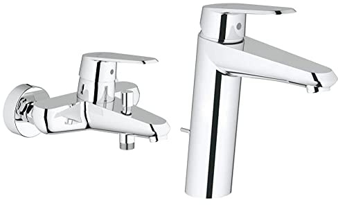 GROHE Eurodisc Cosmopolitan | Badarmaturen - Einhand-Wannenbatterie, DN 15 | Wandmontage | chrom | 33390002 & Eurodisc Cosmopolitan - Einhand-Waschtischarmatur, chrom, 23448002, M-Size