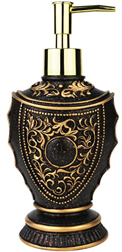 Vintage Seifenspender mit barocken Dekor - Harz - Schwarz und Gold lackiert Lotionspender für Badezimmer, Küchentheken, Schönheitssalons, Hotels (10oz/300ml, Schwarz & Gold)