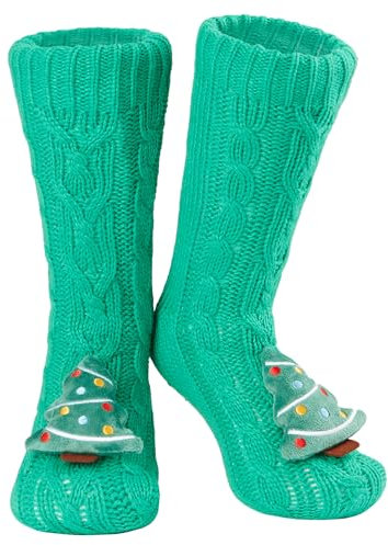 CityComfort Calze a Pantofola da Donna, Calzini Antiscivolo Donna in Caldo Pile, Calzettoni Invernali da Casa, Calze Natalizie Animali Divertenti Taglia Unica (Albero di Natale)