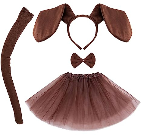 MIVAIUN 4 delar hundvalp kostym set inklusive djur tutukjol, pannband, fluga, svans för småbarn, halloween, kostymtillbehör för födelsedagar (brun)