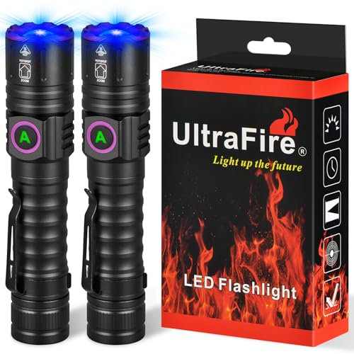 UltraFire UV Taschenlampe 365nm LED Schwarzlicht, Zoomable Ultraviolette Lampe UV Licht mit Wiederaufladbarer Batterie, für Harzhärte Skorpionerkennung Fluoreszierende Entdeckung Haustierurin