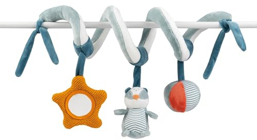 Nattou Spielzeug zum Aufhängen aus Polyester, Dachs Felix, Mit Rassel und weiteren Aktivitäten, Ca. 30 cm, Felix und Leo, Hellblau