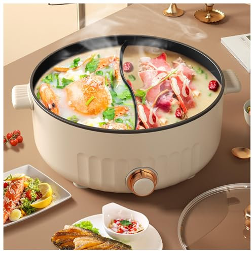 ARTSIM Olla Hot Pot, MultifuncióN Hot Pot Ollla Electrica Adecuado para Fiestas PequeñAs (con 2 Redes Agujereadas),White