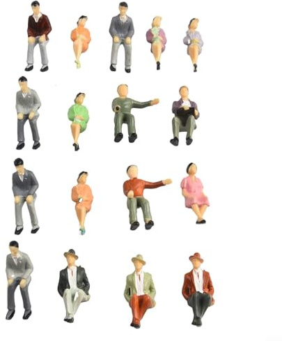 Lioaeust Figurenmodell Menschen, 50 Stück Maßstab 1:32 Sitzende Figuren Modellfiguren Personen Track 1 Bemalt Modell für Eisenbahnbau Layout