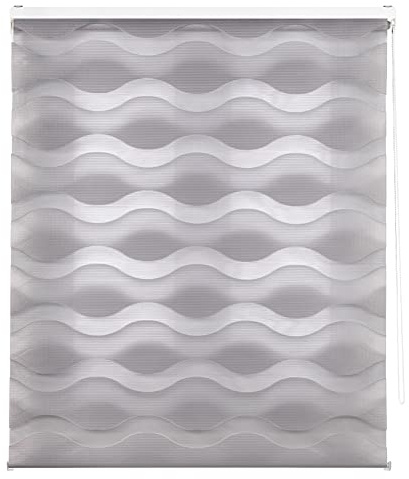 INTERBLIND | Estor Noche y Día Elegante Tamaño 80x180 - Tamaño Tela 77x175 - Fácil Instalación Plata