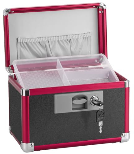 GODLONSEN Medikamenten Aufbewahrung, 25.4 x 15.2 x 17 cm Medikamentenbox mit Tragbarer Griff, Kindersichere Medikamentenbox mit Herausnehmbarem Fach, Abschließbare Box für Medikamente, Schwarz