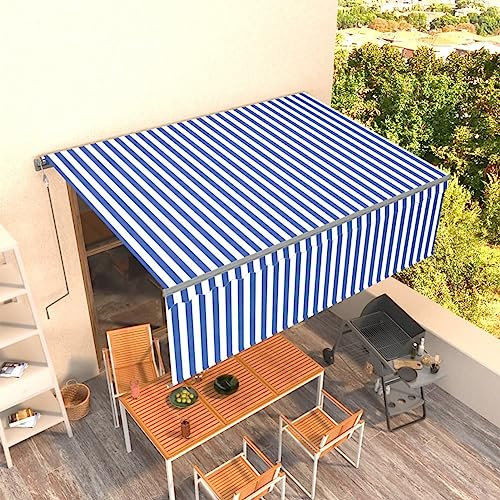ShCuShan Toldo automático retráctil con persiana Azul y Blanco 4x3 m Pergolas De Jardin Toldos Baratos