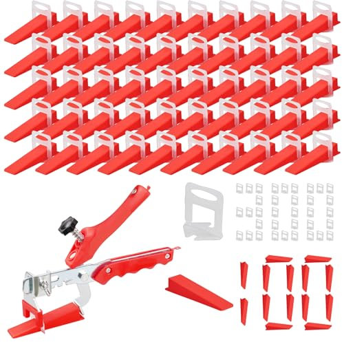 Flintronic 401 Pezzi Sistema di Livellamento per Piastrelle, Livellatori per Piastrelle, 1 Pinza per Piastrelle, 300Pezzi Clip Distanziatore Livellamento, 100 Cunei Riutilizzabili per Piastrelle(2mm)