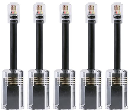 Cetfuro Desenredador de Cable de TeléFono de 5 Piezas RJ9 4P4C 360 Grados Giratorio Extendido Anti-ÁNgulo en T Cable de TeléFono Negro Cable de LíNea Fija