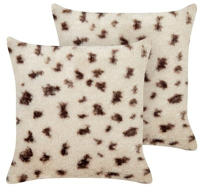 Beliani Dekokissen 2er Set Kunstfell beige 45 x 45 cm quadratisch flauschig Kasra