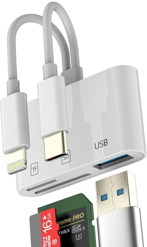 Adaptateur USB C Lightning USB3.0 lecteur carte SD TF（3in1）pour Apple pour iPhone pour iPad pour MacBook compatible avec Samsung OTG certifié MFi import photo sauvegarde PC transfert rapide camera HD