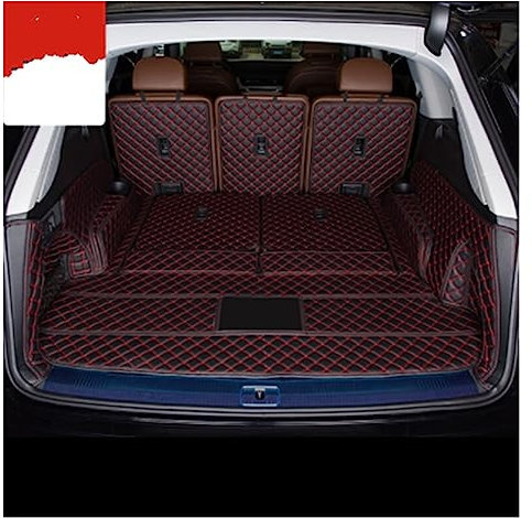DZSQOSJB Auto Kofferraummatte Leder Kofferraum Matten Für Q7 7 Sitzer 2022 Cargo-Liner Accesorios Für Auto Auto Fußmatten Auto Matten Kofferraummatten(Schwarz Rot,Full Cover)