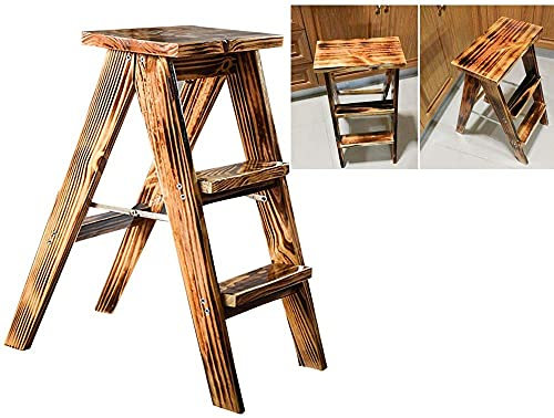 Escabeau, Chaise échelle, échelle Pliante en Bois Massif à 3 marches, escabeau Multifonction, Chaise d'escalier, montée intérieure, Couleur : Couleur Bois, Couleur Vintage, Couleur Bois