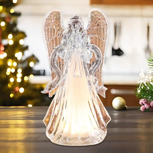 Yinns Christmas Angel Figurines, 12 Inch Trumpet Angel Figurines, Christmas Light Up Angel with Wings and Trumpet, Tabletop Decor for Xmas Decoration Indoor Home Party Supplies