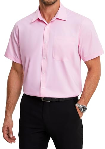 HISDERN Chemise Homme Manches Courtes Été Leger Chemises Habillée en Fibre de Bambou Homme sans Repassage Chemisette Boutonnée Décontractée Coupe Régulière avec Poche