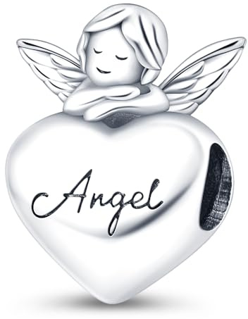 PHCLASY Angelo Cuore Charm Compatibili Bracciale Argento Sterling Ciondolo Natale Gioielli Regali per le Donne Moglie Amici