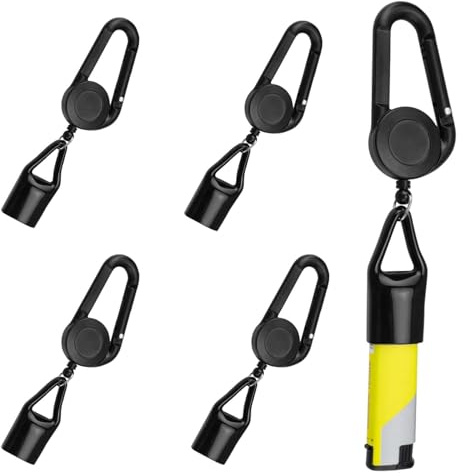 5 supporti per accendini con cordino, retrattili, con supporto Clipper e gancio, clip anti-smarrimento (nero)