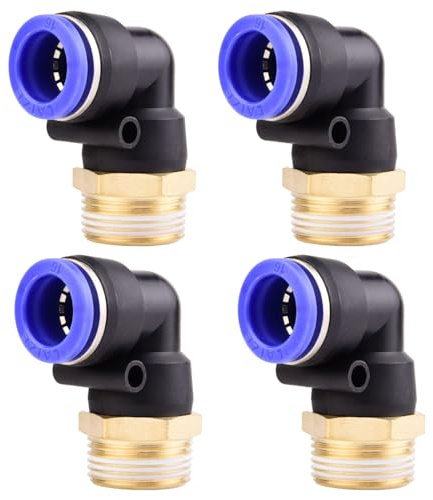 4 piezas 16mm 3/4 PT Racores neumáticos en codo de 90° con rosca macho Racores rápidos neumáticos para mangueras Push-in Conexión de aire comprimido Push-in