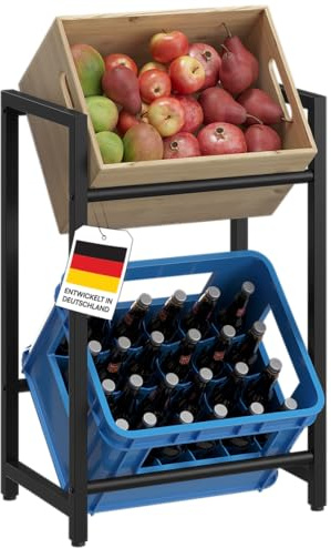 STEELSØN Mystra Getränkekistenregal 2 Kisten, Schwarz, verstellbare Füße | Stabiles Getränkeregal aus Metall, Kistenregal für Wasser, Bier, Obst, Gemüse, Bierkisten Regal, Flaschenregal, Kastenständer
