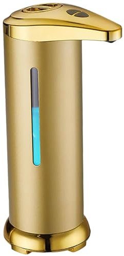 Automatic Soap Dispenser Touchless IPX4 280ml Gold Soap Dispenser with Infrared Sensor & Visual Window Quantitative Battery Powered Stainless Steel Soap Dispenser for Kitchen Bathroom Dish Soap Dispen