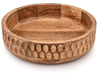 Indus Lifespace Salatschüssel, Mangoholz, rundes Design, große Salatschüssel, handgeschnitzte Früchte oder Salate, Müsli, Maisflocken für Küche, Esszimmer (25,4 x 25,4 x 6,3 cm)
