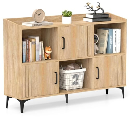 GiantexUK Buffet Storage Cabinet, Wooden Kitchen Sideboard with 3 Compartments, 3 Doors & Sturdy Metal Legs, Freestanding Cupboard Display Organizer Unit for Dining Living Room | with 3 Compartments, 3 Doors & Sturdy Metal Legs, Freestanding Cupboard Display Organizer Unit for Dining Living Room