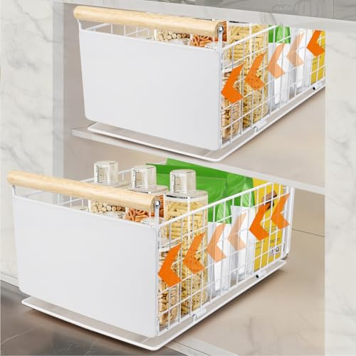 AirOpen 2 Artikel Ausziehbare Schublade Küche, Hochwertiger Karbonstahl Ausziehbarer Schrank Organizer, Ultraleise Teleskopschublade, 40cm x 23cm x 20cmGeeignet für Küche, Bad, Speisekammer