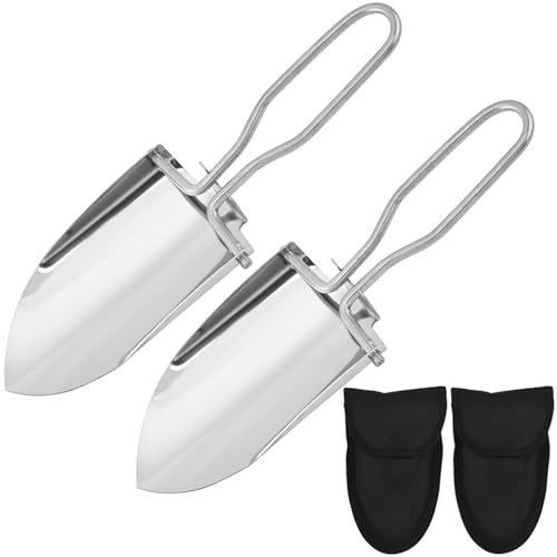 Kaxich 2 Pièces Mini Pelle en Acier Inoxydable, Pelle Pliante Portable, Pelle Multifonction, Mini Pelle Pliante avec étui pour Camping, Formation à la Survie, Randonnée et Jardinage