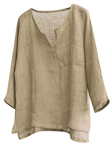 Tee Shirt Manche Longue Homme Coton Et Lin, Haut Homme Grande Taille,Top Homme Col V LéGer Respirant Blouse Oversize Couleur Unie Chemise DéContractéEs L'éTé Ample De Base Classique Plage Tunique