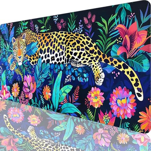 Tapis de Souris Gamer 900 x 400 x 3 mm, Grand Tapis de Souris Couleur, Léopard Mouse Pad Imperméable et Antidérapant, Multifonction Grand Sous Main Bureau pour Clavier et Souris, Gamer Decoration 30-6