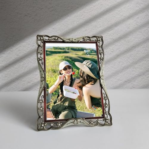 Epinki Bilderrahmen 13x18cm, Blumen Perle Picture Frame Horizontal & Vertikal, Rechteck Posterrahmen aufstellen Benutzt Metall, Vintage